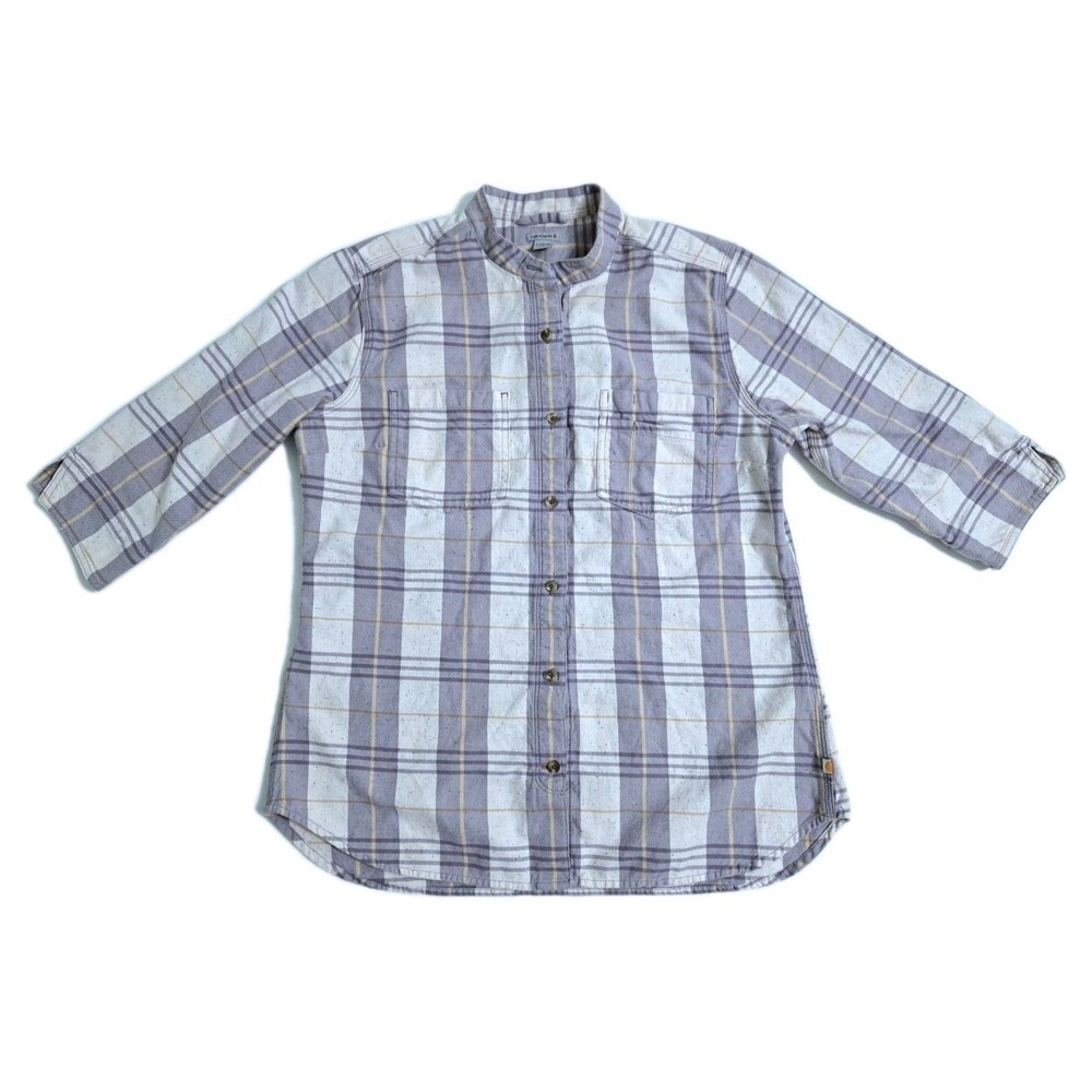 Carhartt Purple Flannel 3/4 Sleeve Shirt Womens Size Large Plaid Button Tunic
